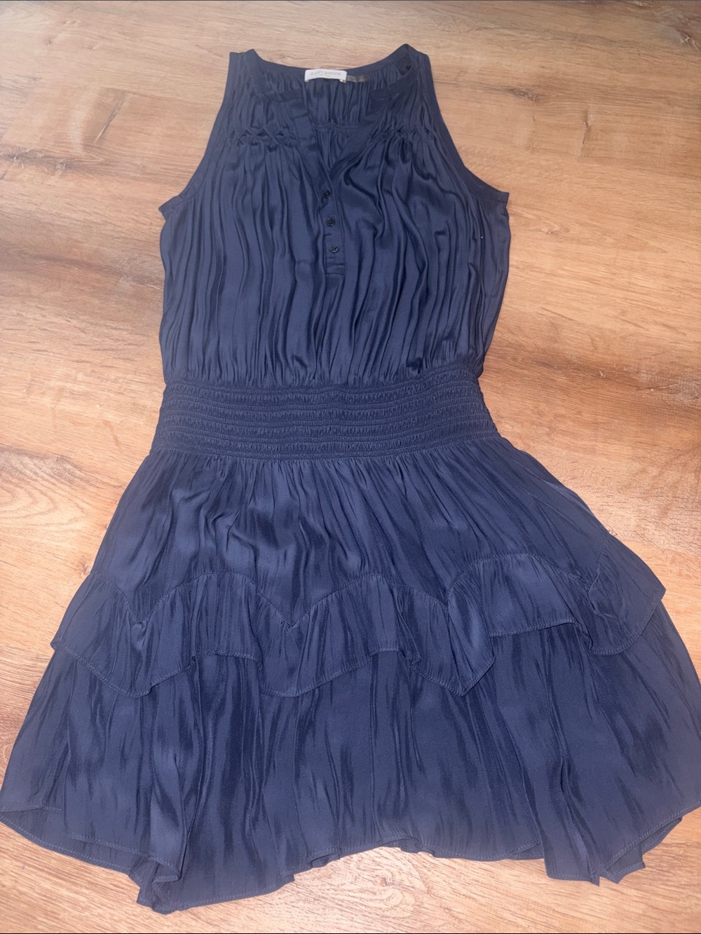 RAMY BROOK Navy Sleeveless Smocked Waist Tiered Mini Dress Small